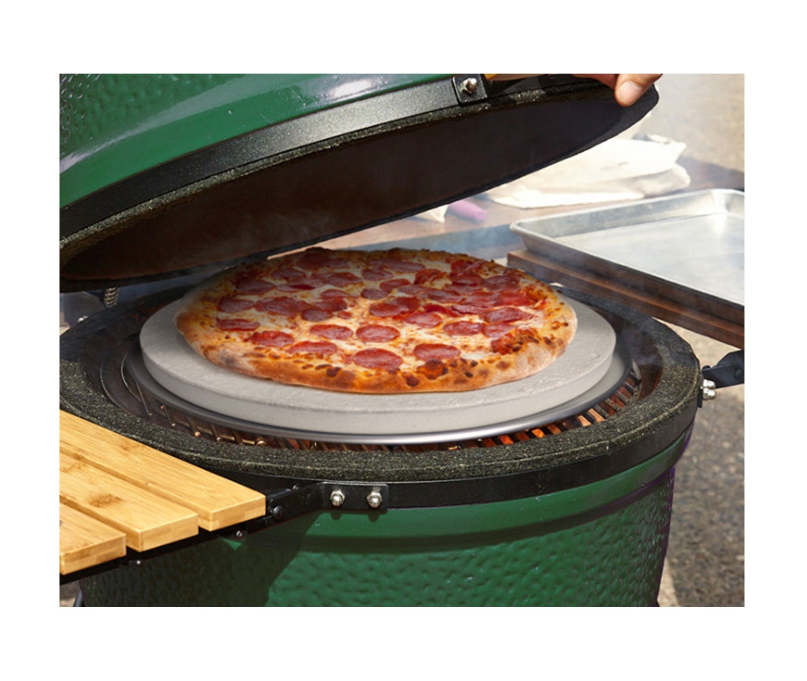 Home Barbecue Grill Baking Stone 14 1/4" Diameter with Pizza Peel and Cutter - FibraMent