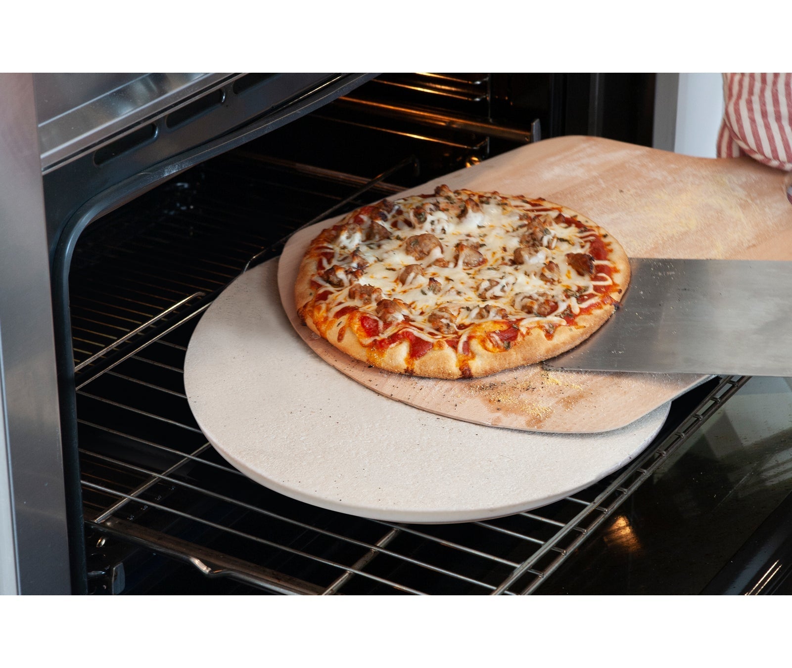 Home Oven Baking Stone 16" Diameter with Pizza Peel and Cutter - FibraMent