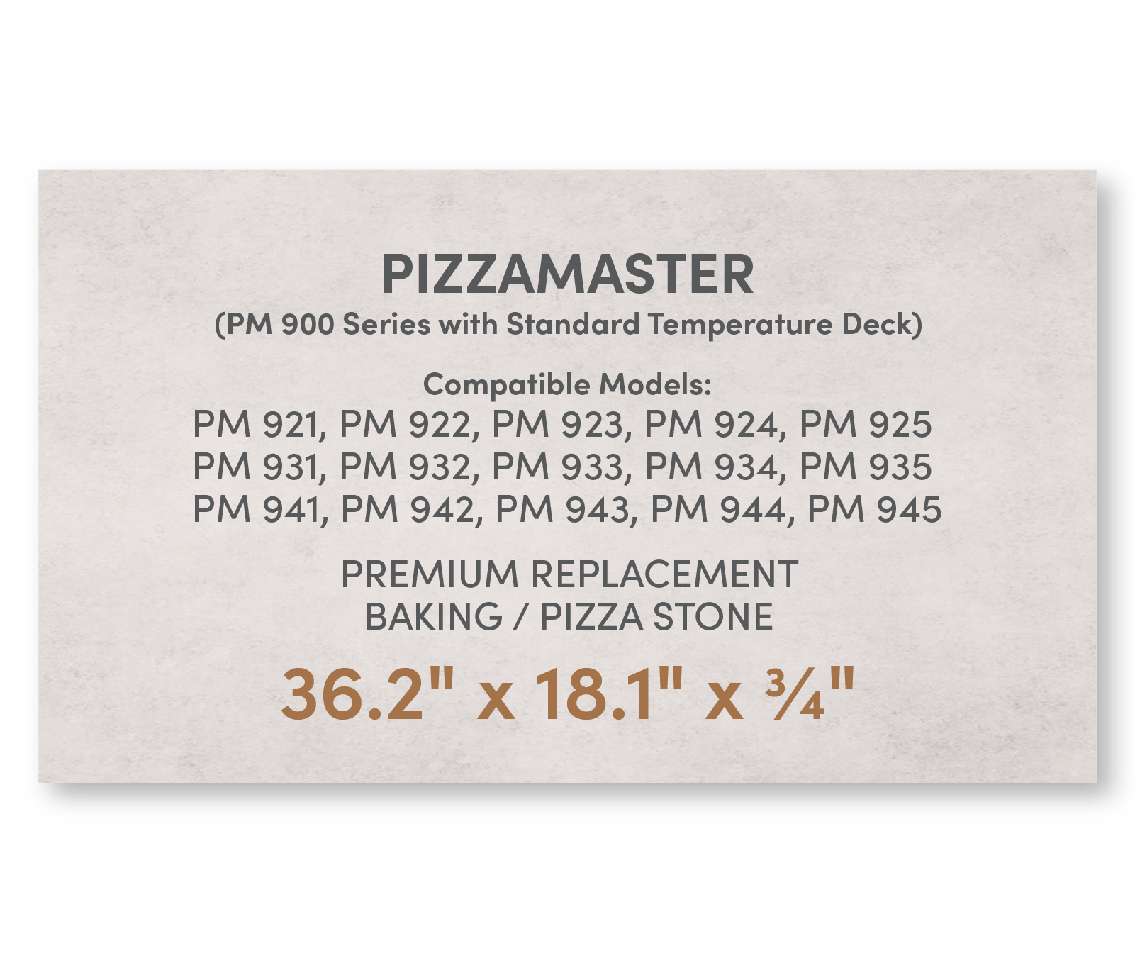 Premium Replacement Baking / Pizza Stone for PizzaMaster 900 Series Ovens with Standard Temperature Decks - FibraMent